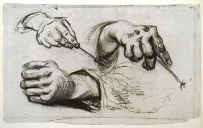 Drei Hände, zwei halten eine Gabel von Vincent van Gogh